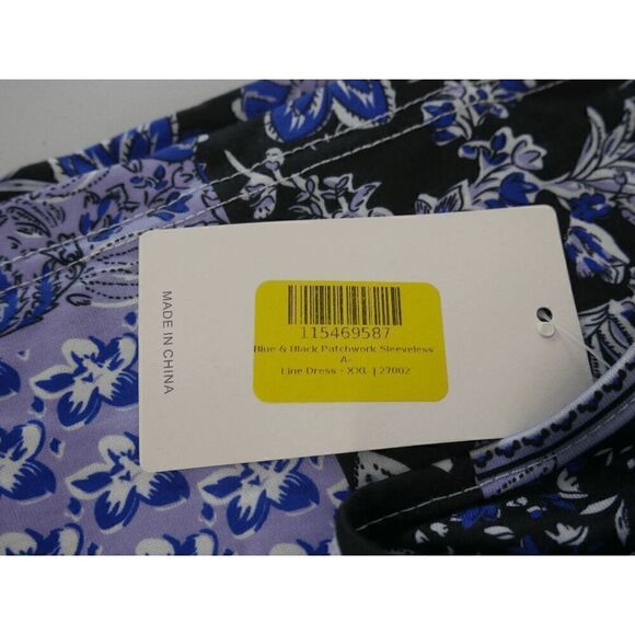 Women's Blue & Black Patchwork Sleeveless A-Line Dress XXL - Picture 7 of 7